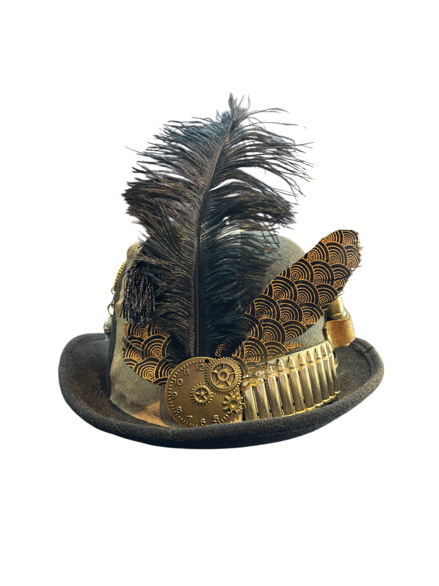 Steampunk Bowler Hat With Feathers And Bullets