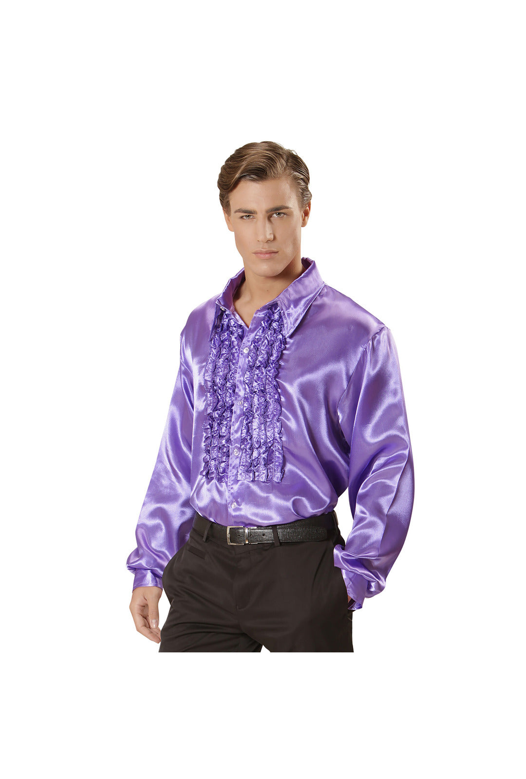 Purple Satin Ruffle Shirt
