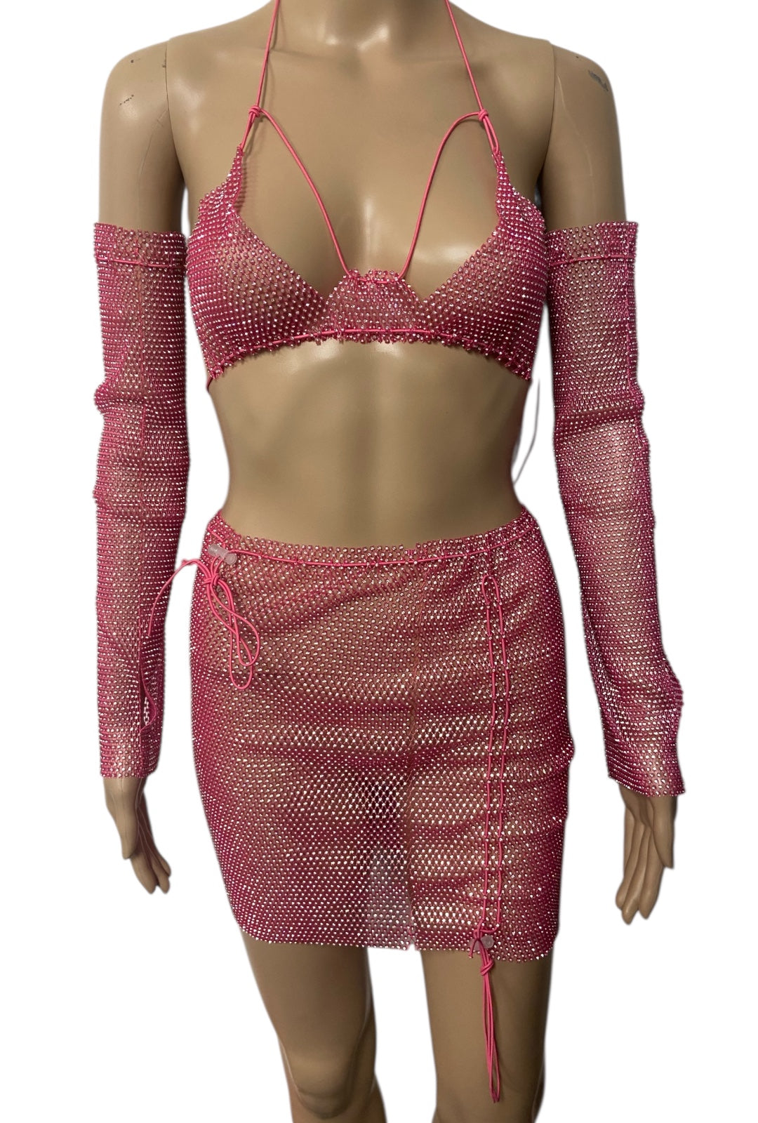 Hot Pink Crystal Mesh Festival Set