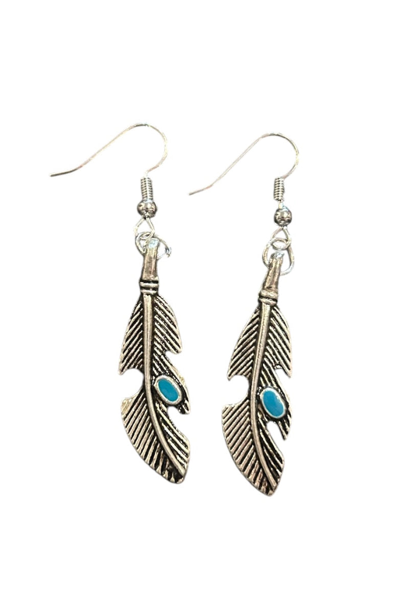 Silver & Turquoise Feather Earrings