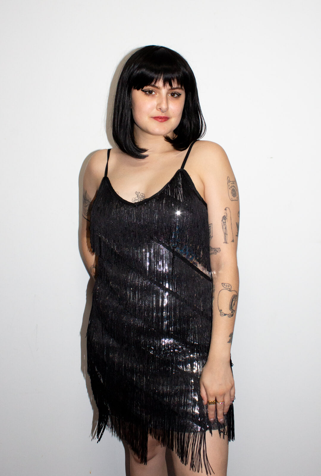 Black Diagonal Fringe Sequined Flapper Dress Hurly-Burly Black Diagonal Fringe Sequined Flapper Dress Hurly-Burly