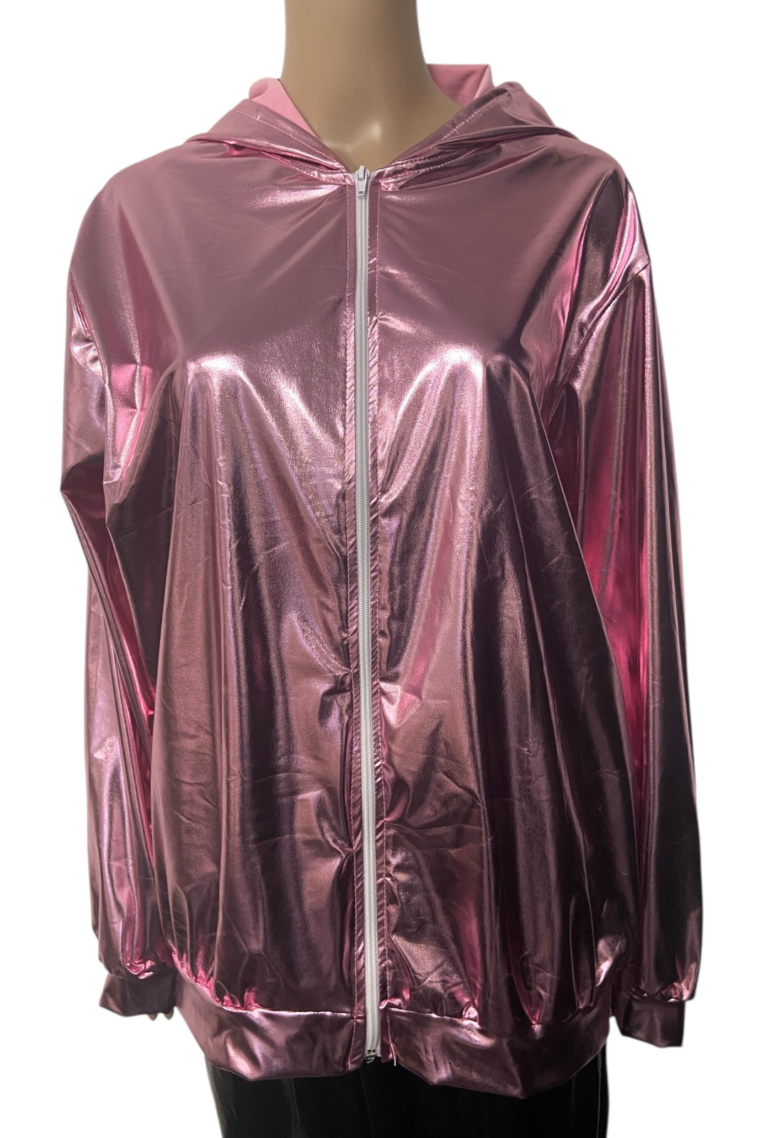 Metallic Light Pink Zip Front Hoodie