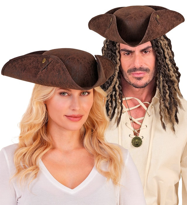 Deluxe Brown Tricorn Pirate Hat