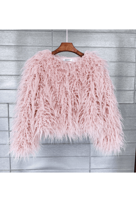 Light Pink Shaggy Faux Fur Coat