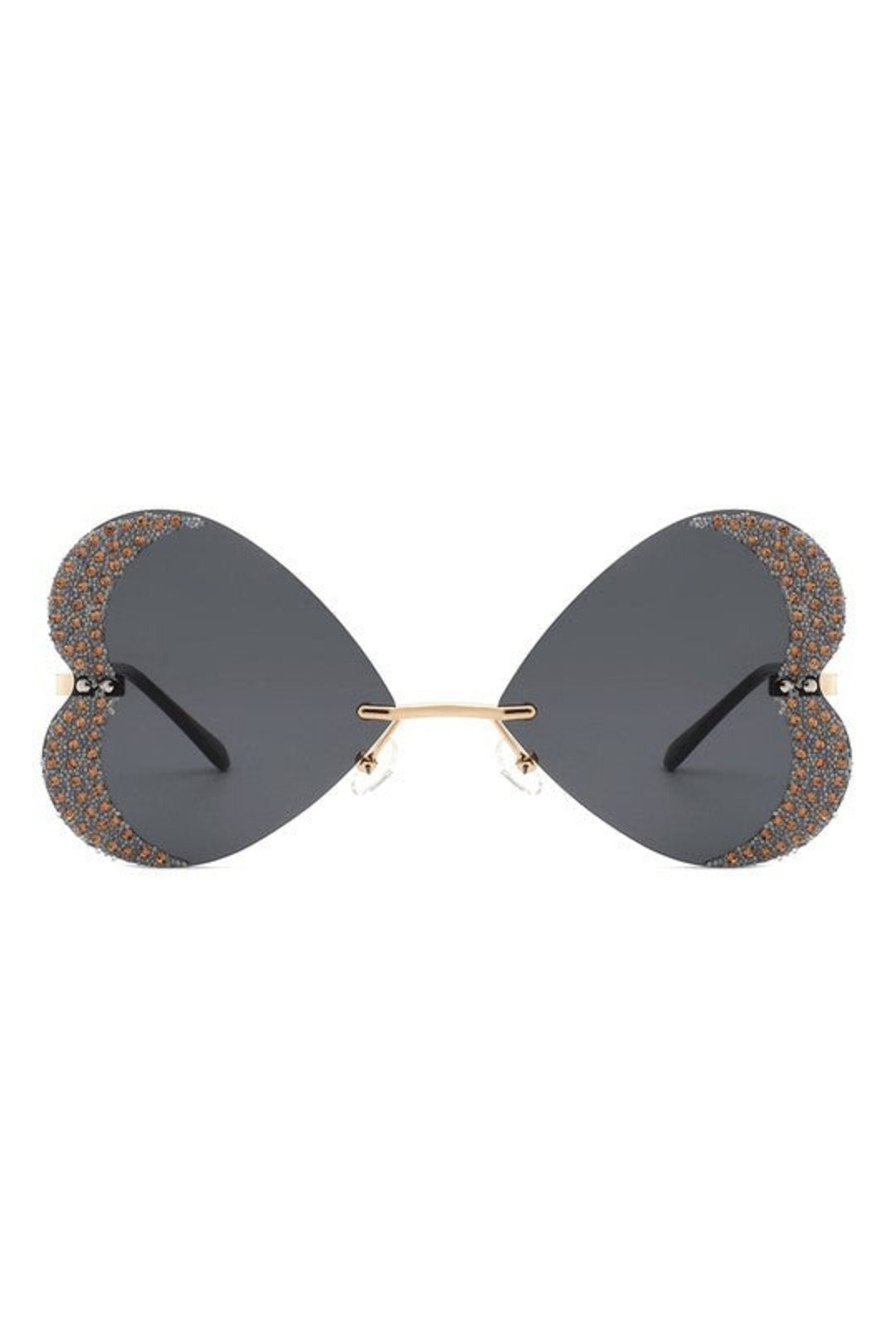 Black Diamanté Rimless Heart Glasses