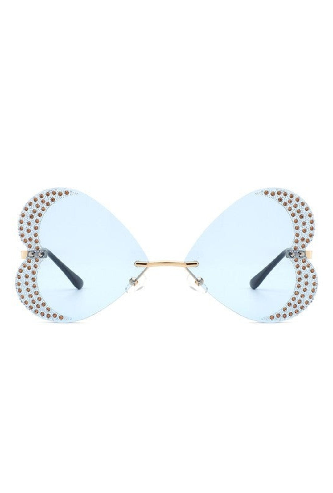 Blue Diamanté Rimless Heart Glasses