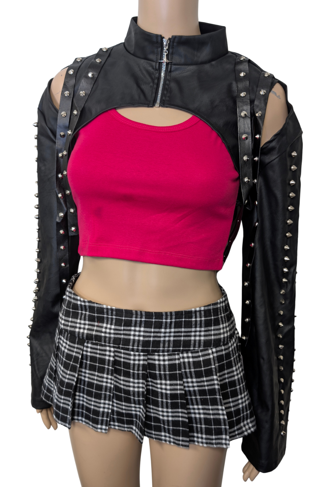 Studded Leather-Look Bolero With Shoulder Tassels