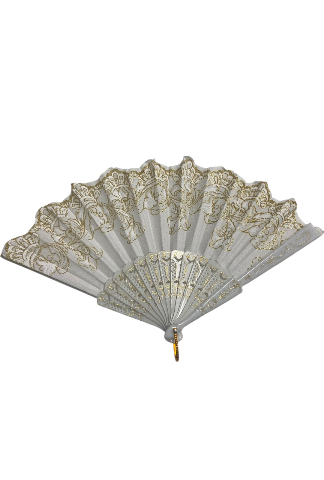 White and Gold Hand Fan With Gold Glitter Detail (F)
