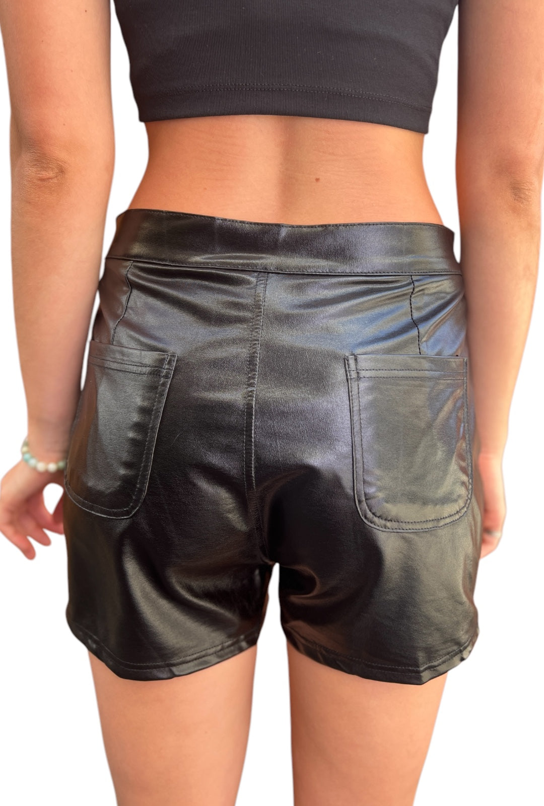 pu leather high waisted shorts, button and zip closure, festival, alternative fashion