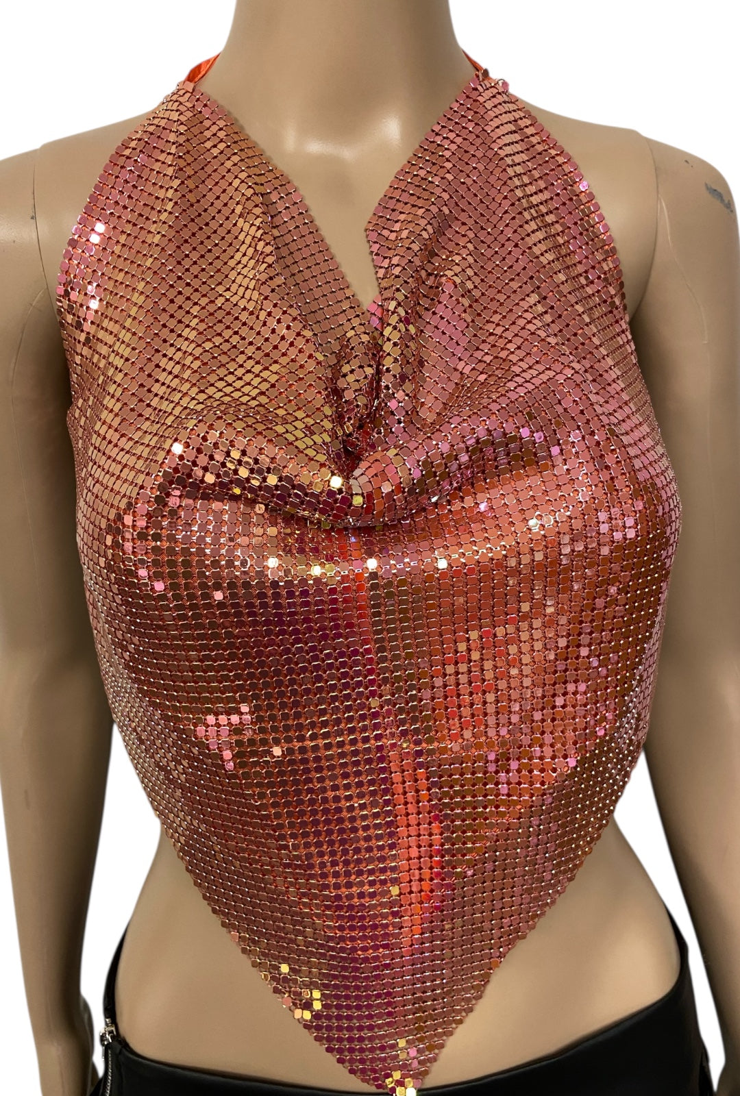 Iridescent Pink & Orange Metal Mesh Top