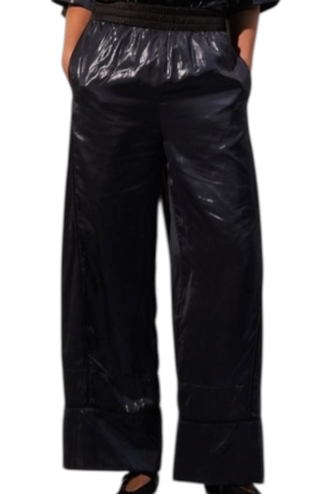 Metallic Gunmetal Silver Wide Leg Pants