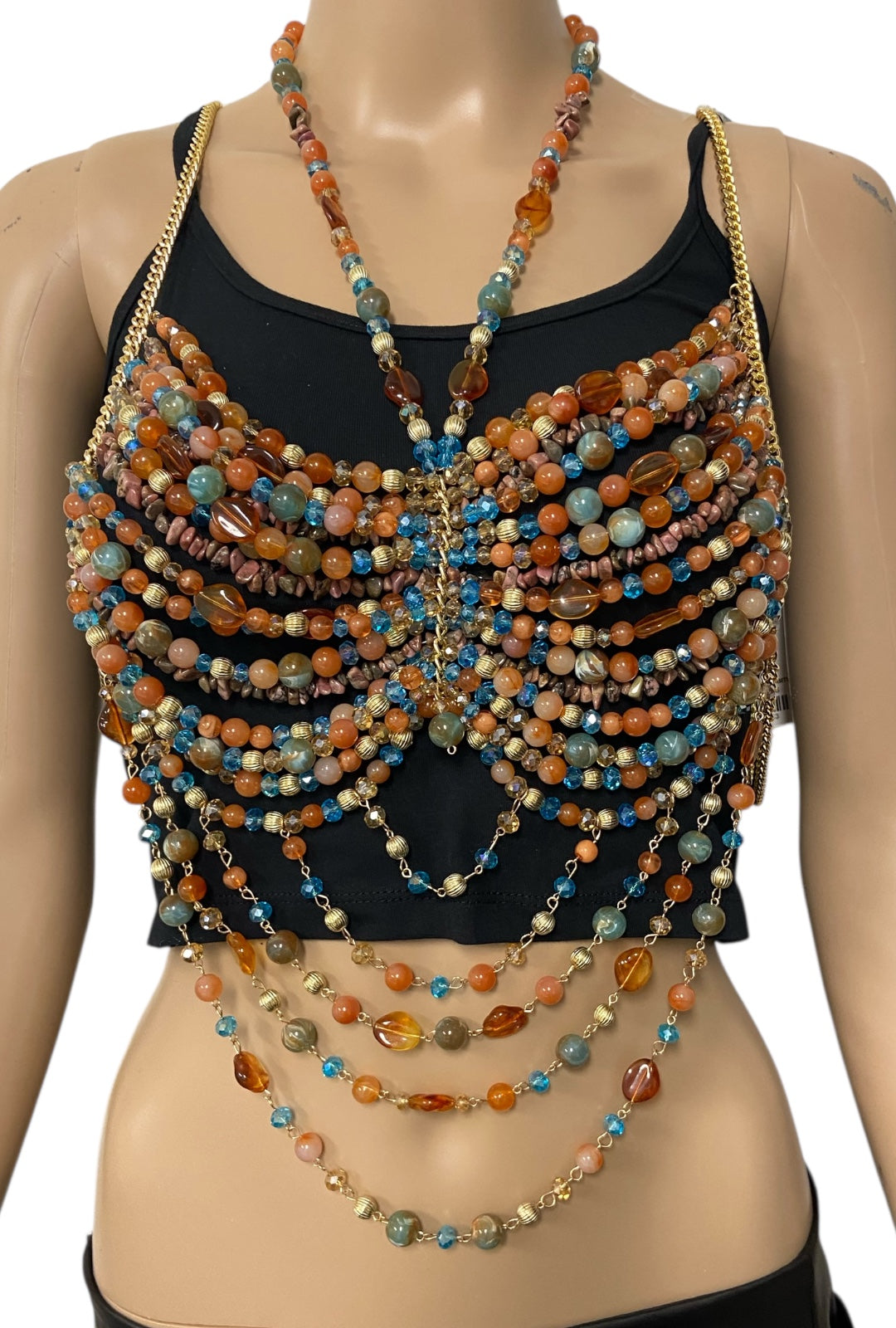 Blue and Orange Beaded Festival Top