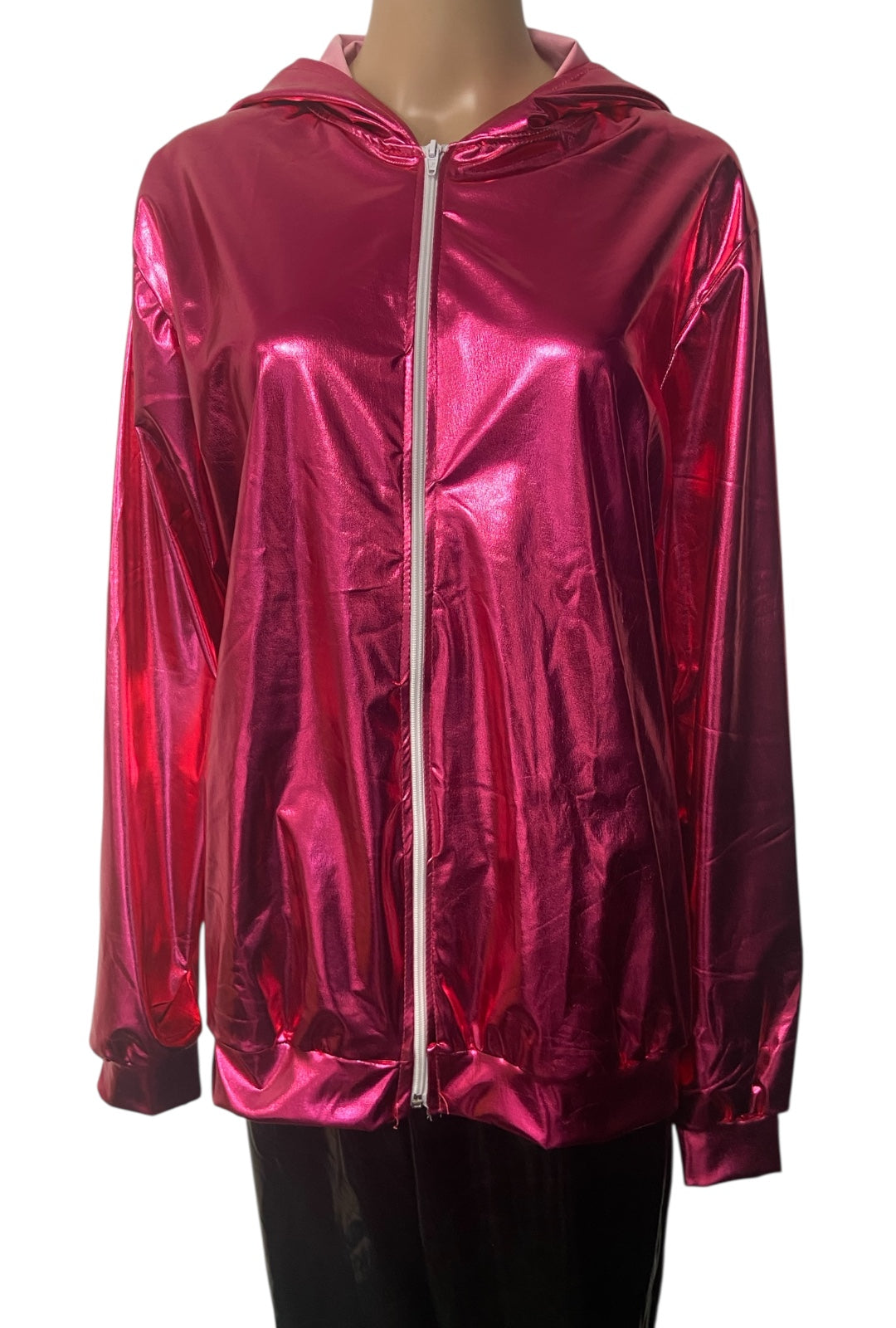 Metallic Pink Zip Front Hoodie