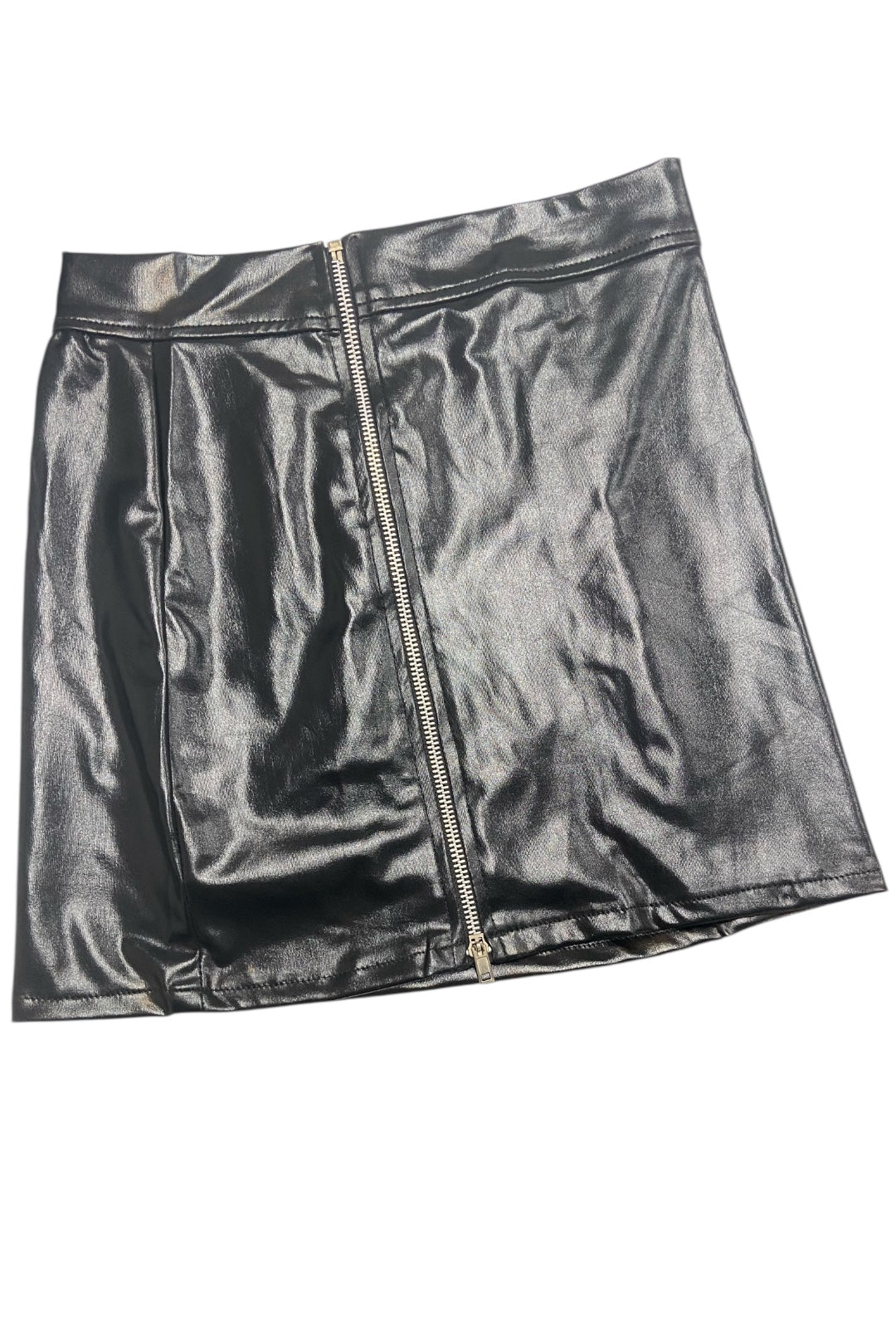 Black Leather-Look Mini Skirt With Zipper