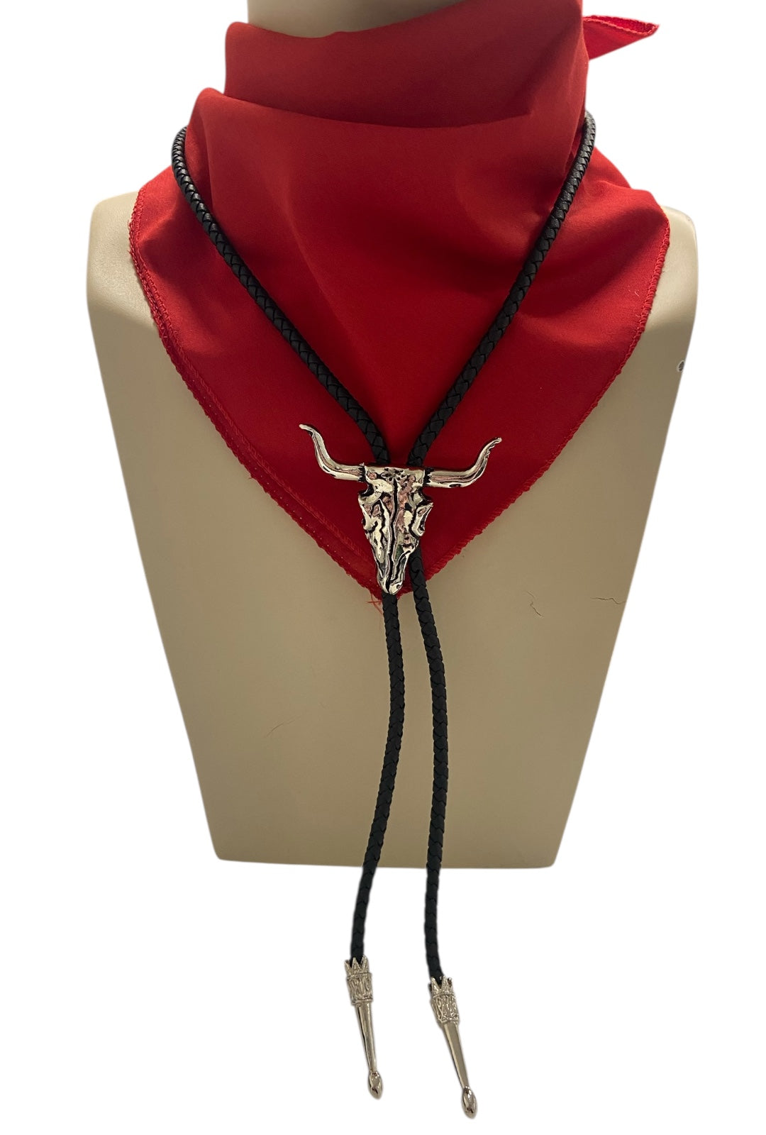 Shiny Silver Bull Bolo Tie