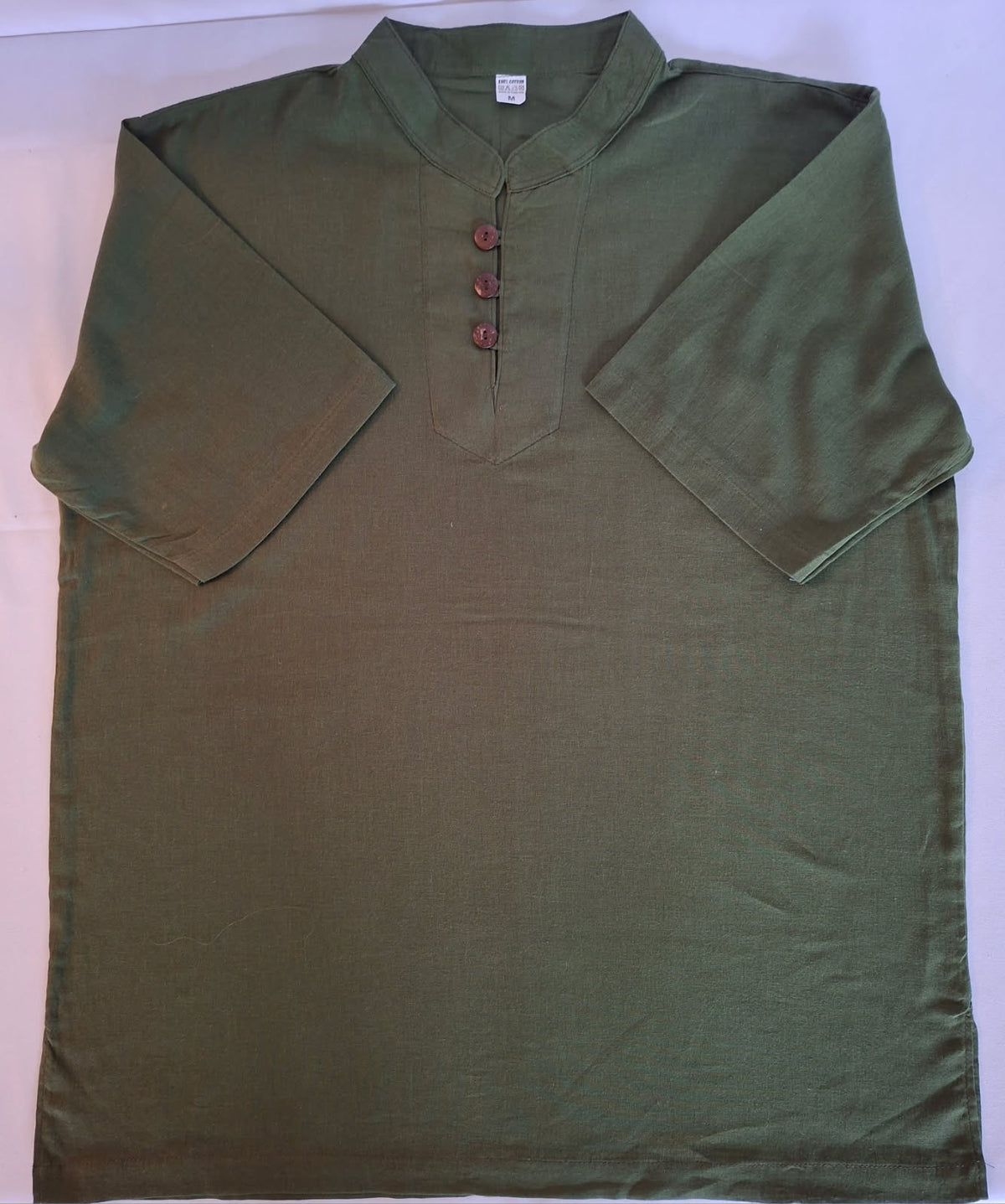 Olive Green Cotton Mandarin Collar