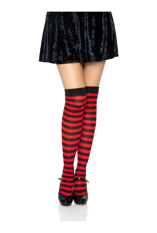 Black and Red Striped Thigh Highs