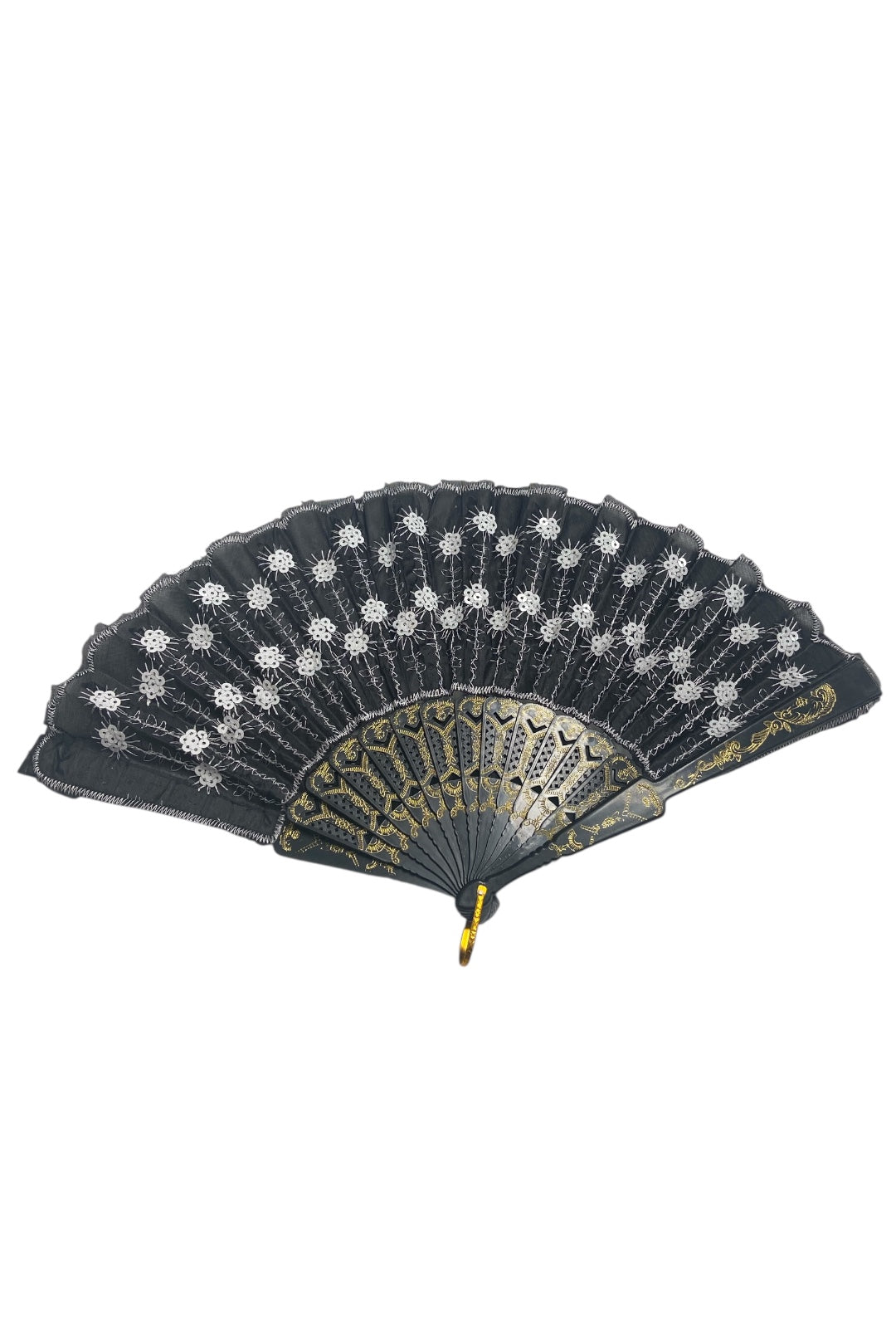 Black Hand Fan With Silver Sequins
