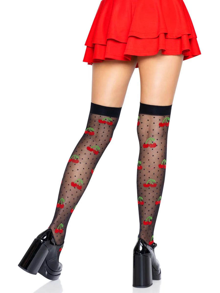 Black Cherry Sheer Spandex Thigh Highs