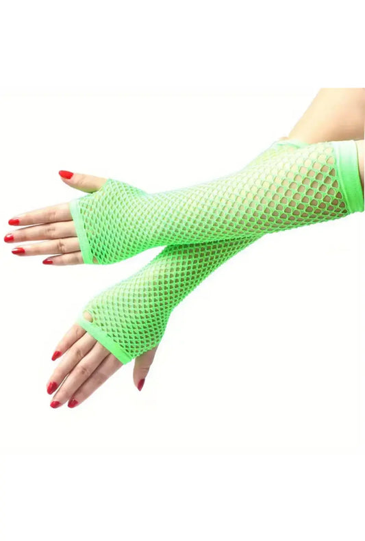 Green Fishnet Fingerless Gloves