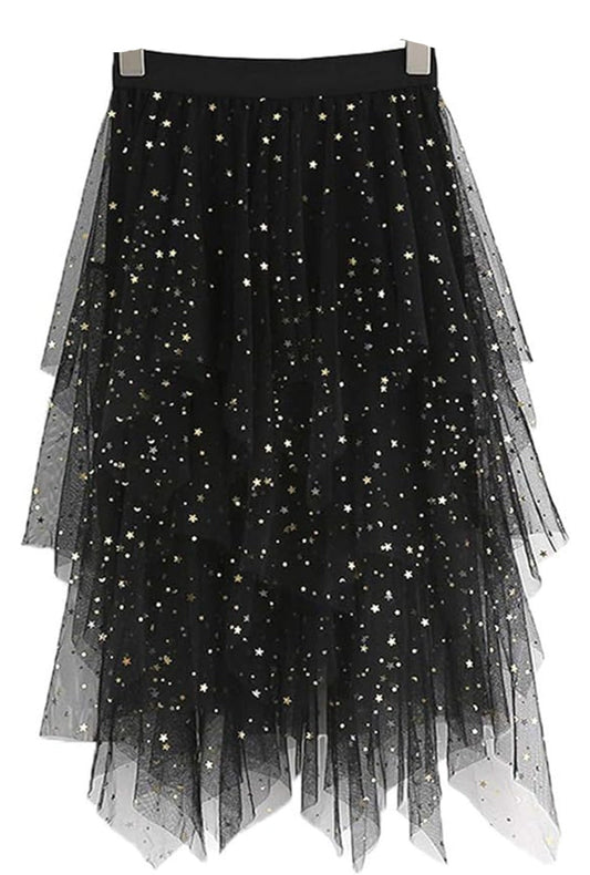 Black Mesh Skirt with Stars