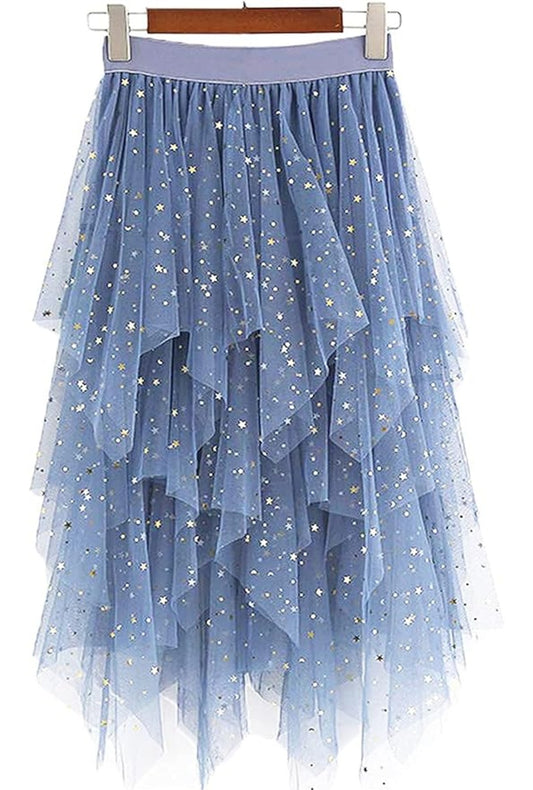 Light Blue Mesh Skirt with Stars
