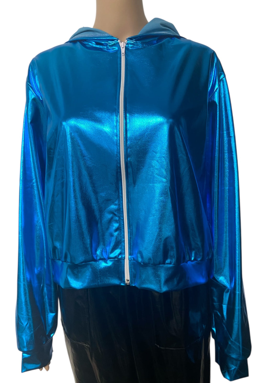 Metallic Blue Cropped Jacket