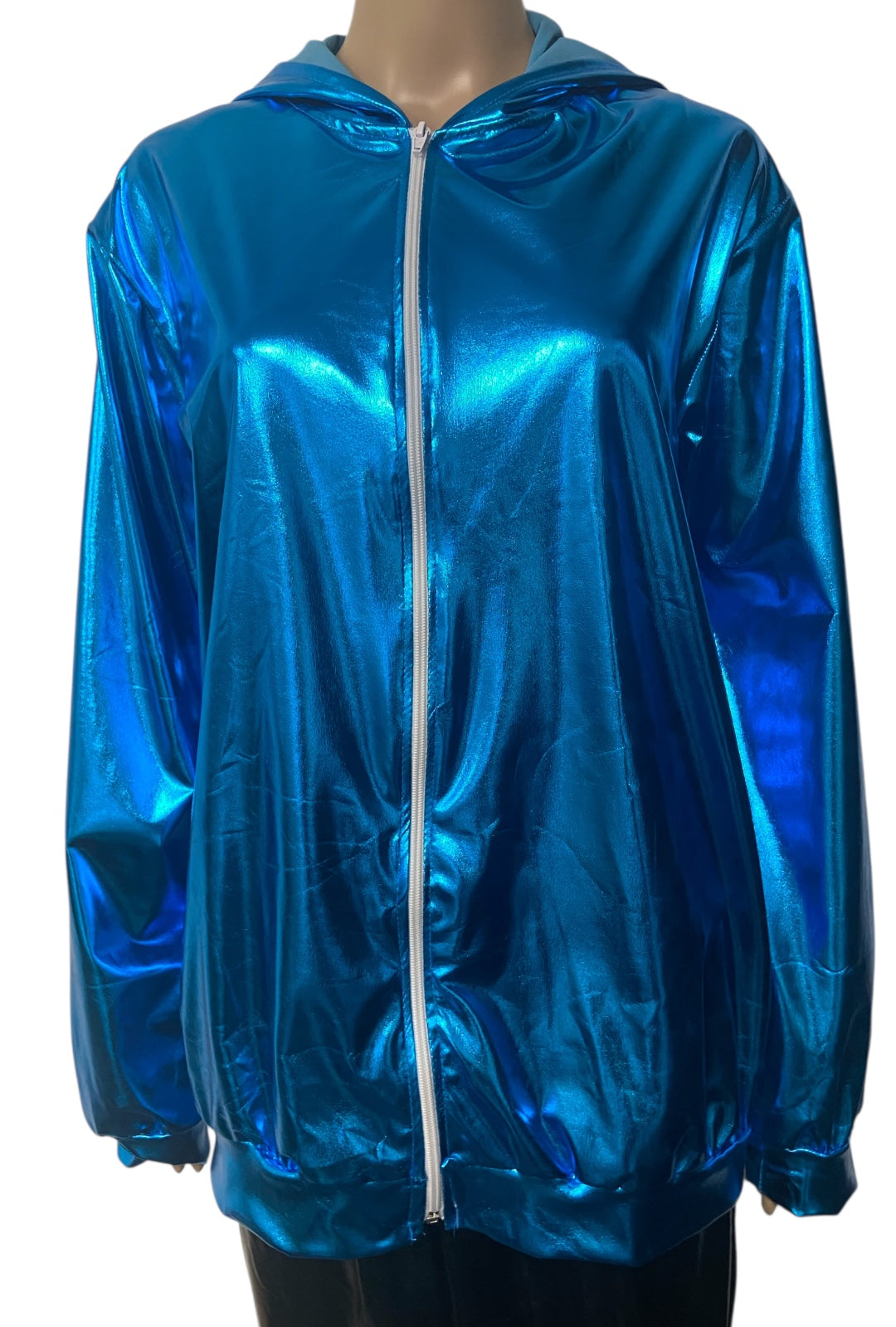 Metallic Blue Zip Front Hoodie