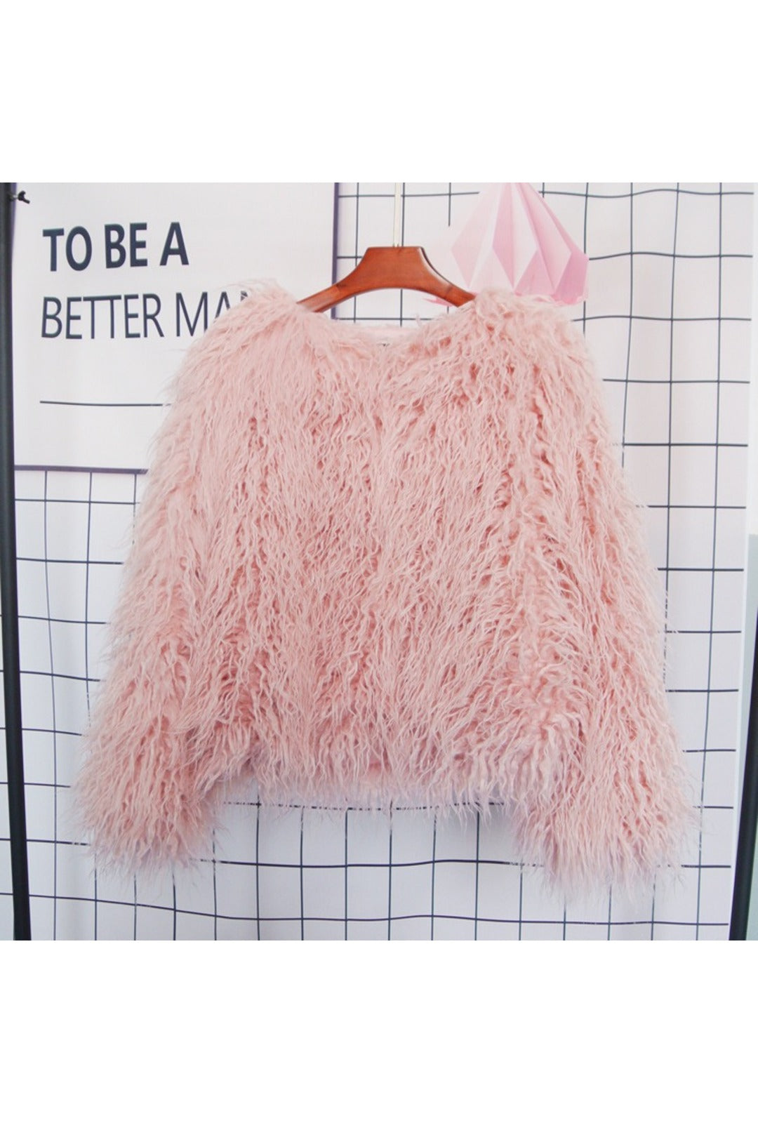 Light Pink Shaggy Faux Fur Coat