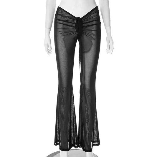Sheer Mesh Pants with Front and Back Ruching