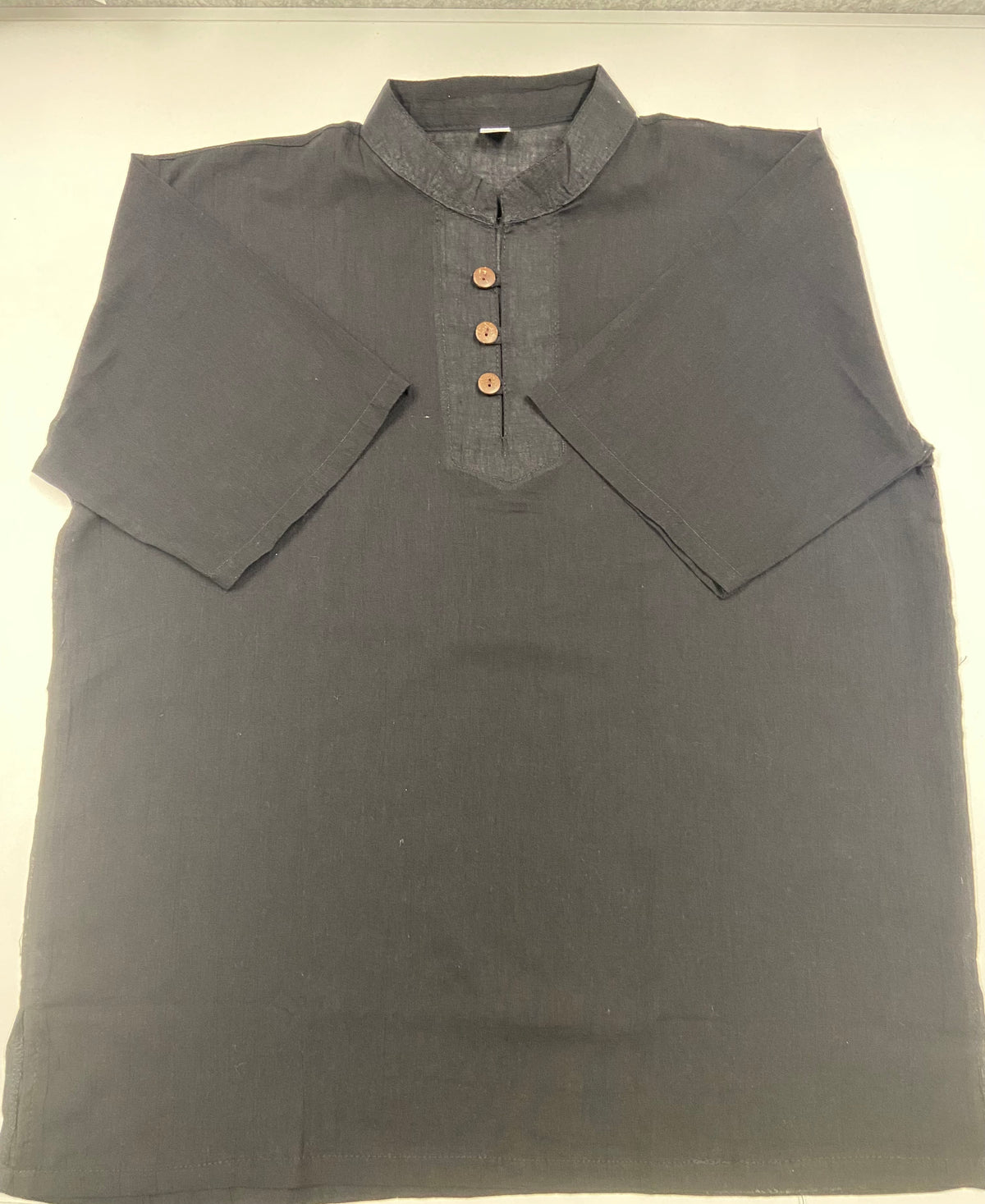 Black Cotton Mandarin Collar