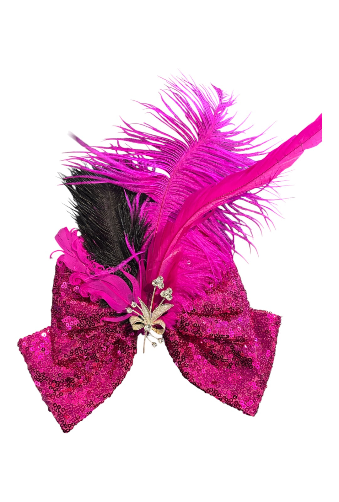 Hot Pink Sequin Bow With Feather
