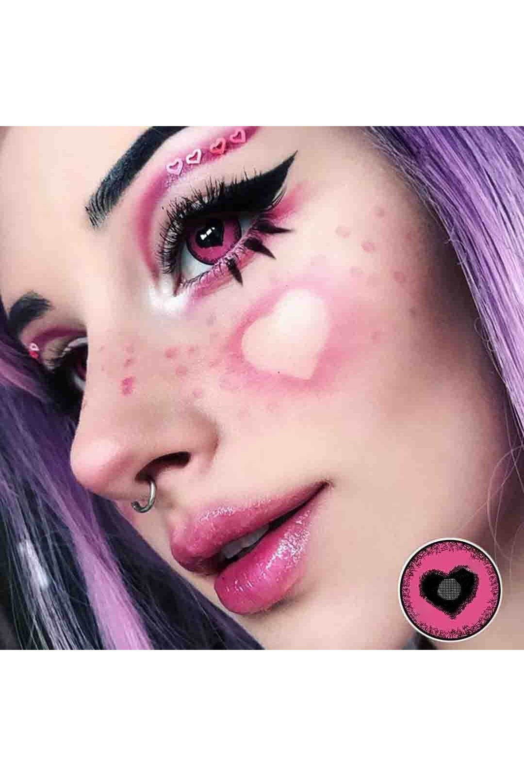 pink with black heart pupil heart eyes anime manga yandere cosplay