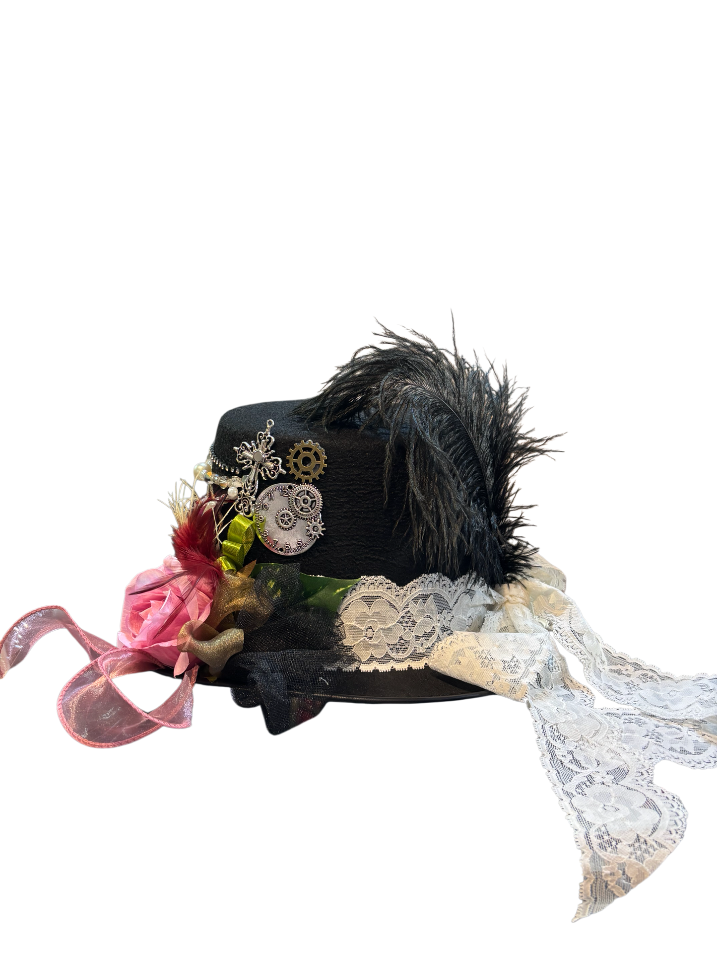 Rose And Pearl Steampunk Top Hat (z)