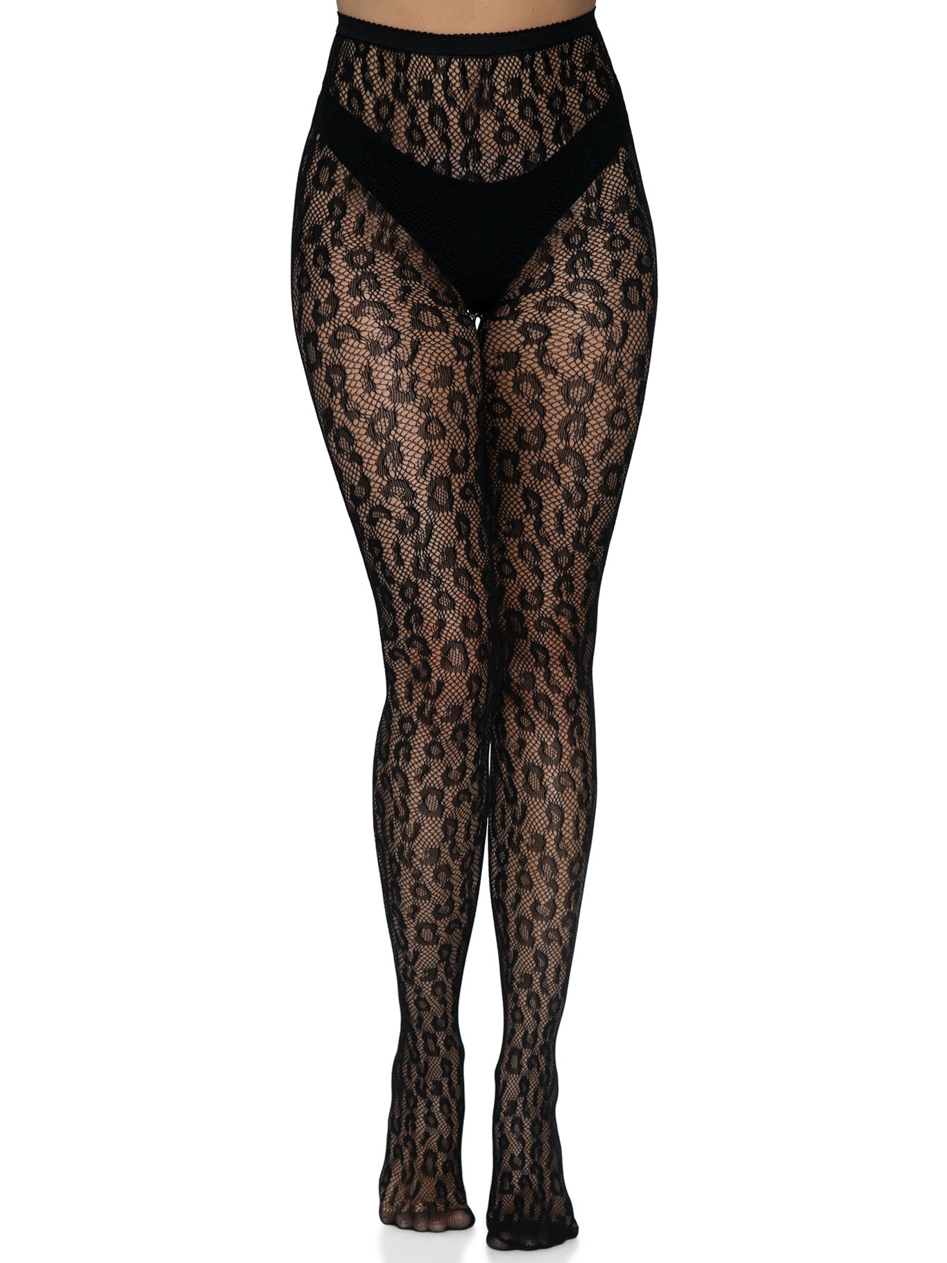 Black Leopard Net Tights