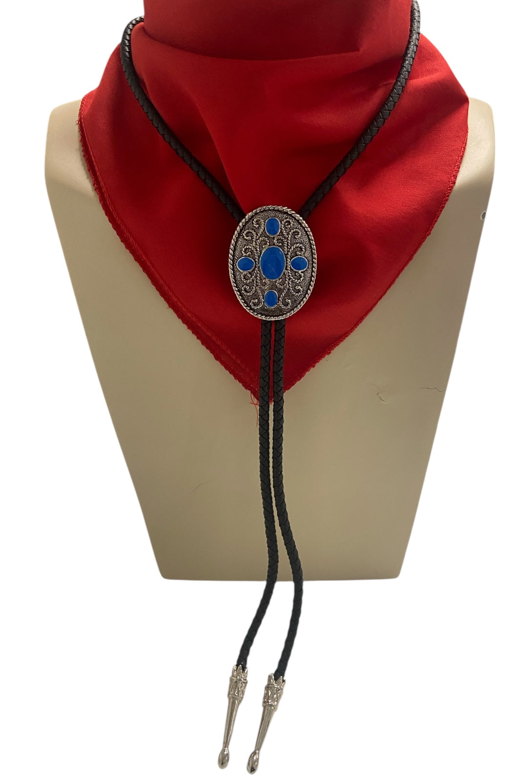 Silver Oval With Small Turquoise Gems Bolo Tie