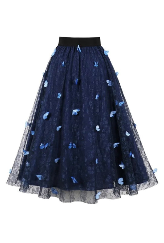 Blue Butterfly Overlay Tulle Skirt