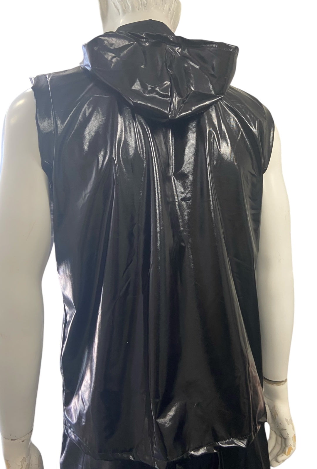 Metallic Black Hooded Vest