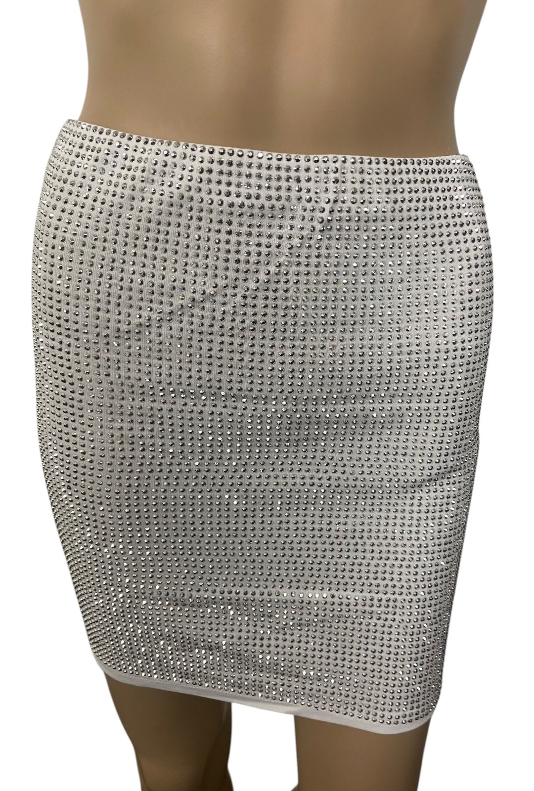White Mini Skirt With Silver Rhinestones