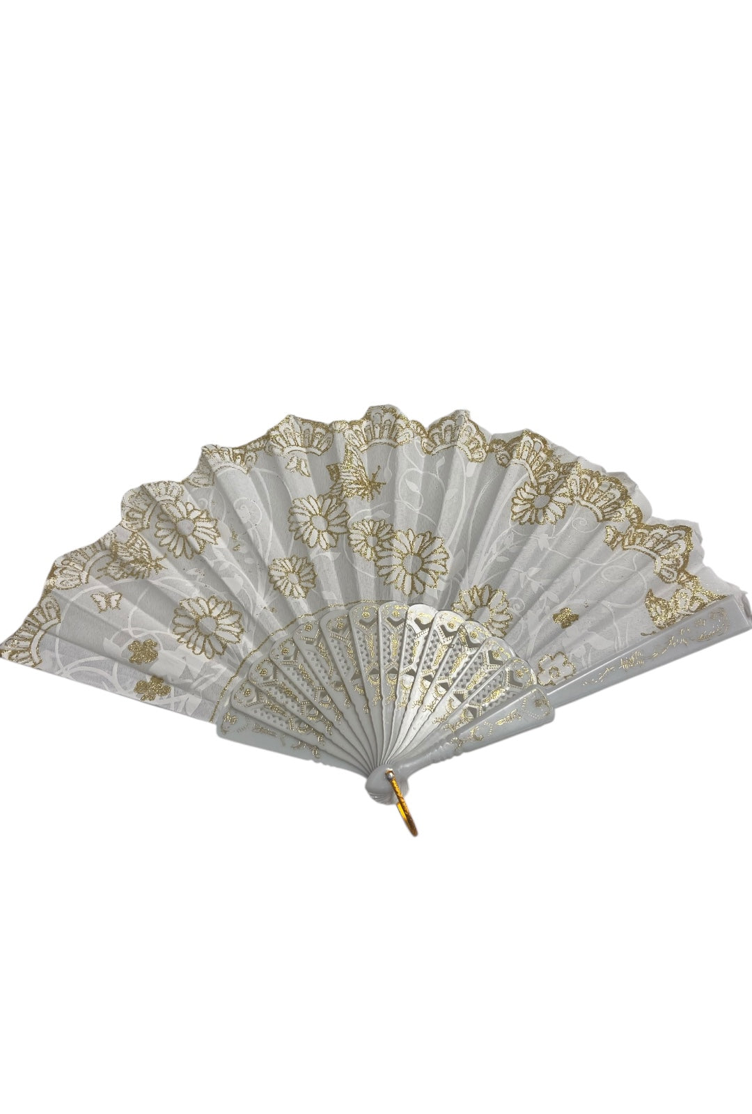 White and Gold Hand Fan With Gold Glitter Detail (M)
