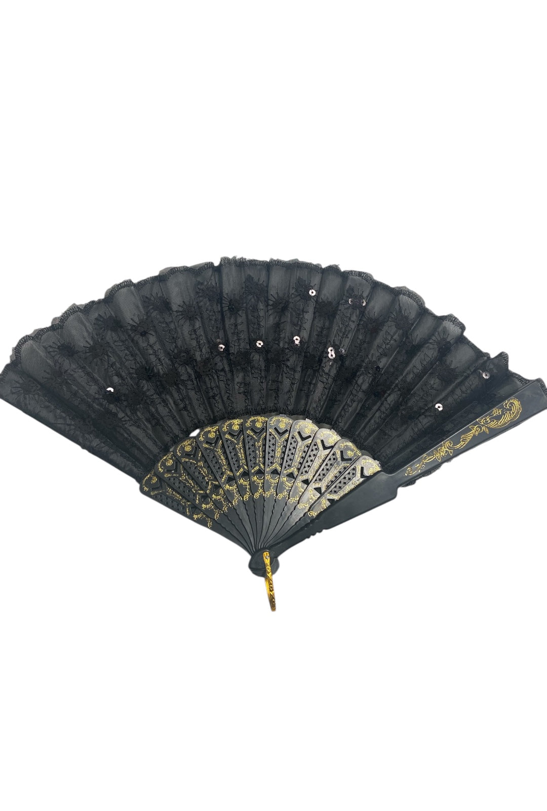 Black Hand Fan With Black Sequins