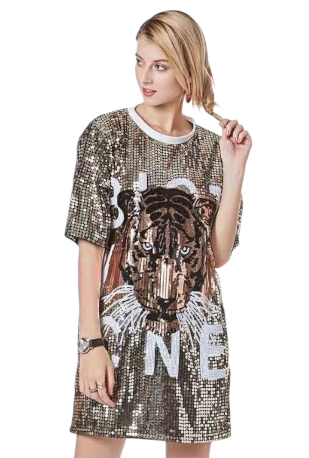 Silver Tiger Sequin T-Shirt Dress