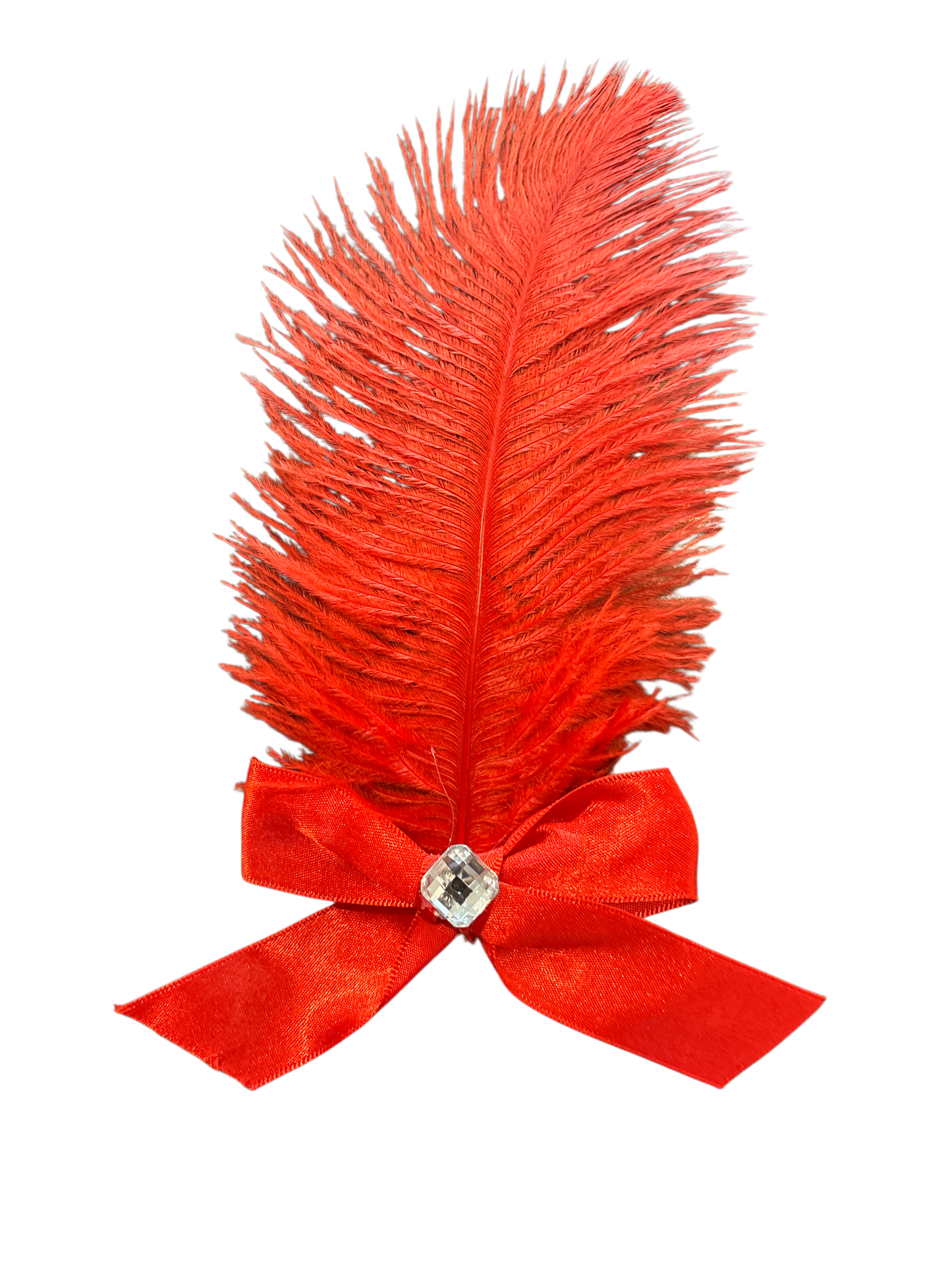 Red Bow And Feather Clip With Gem