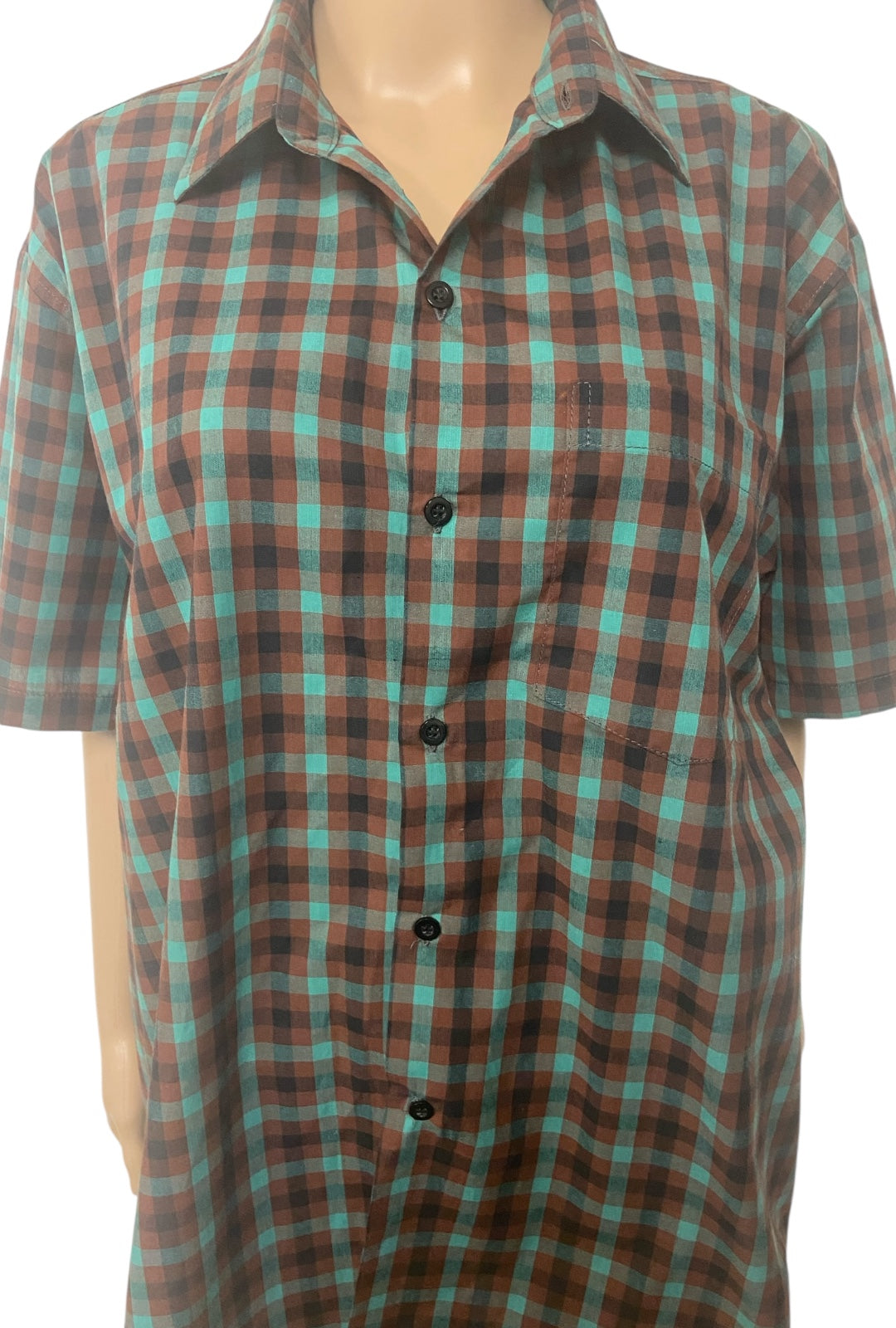 Brown and Green Gingham Button Up Shirt