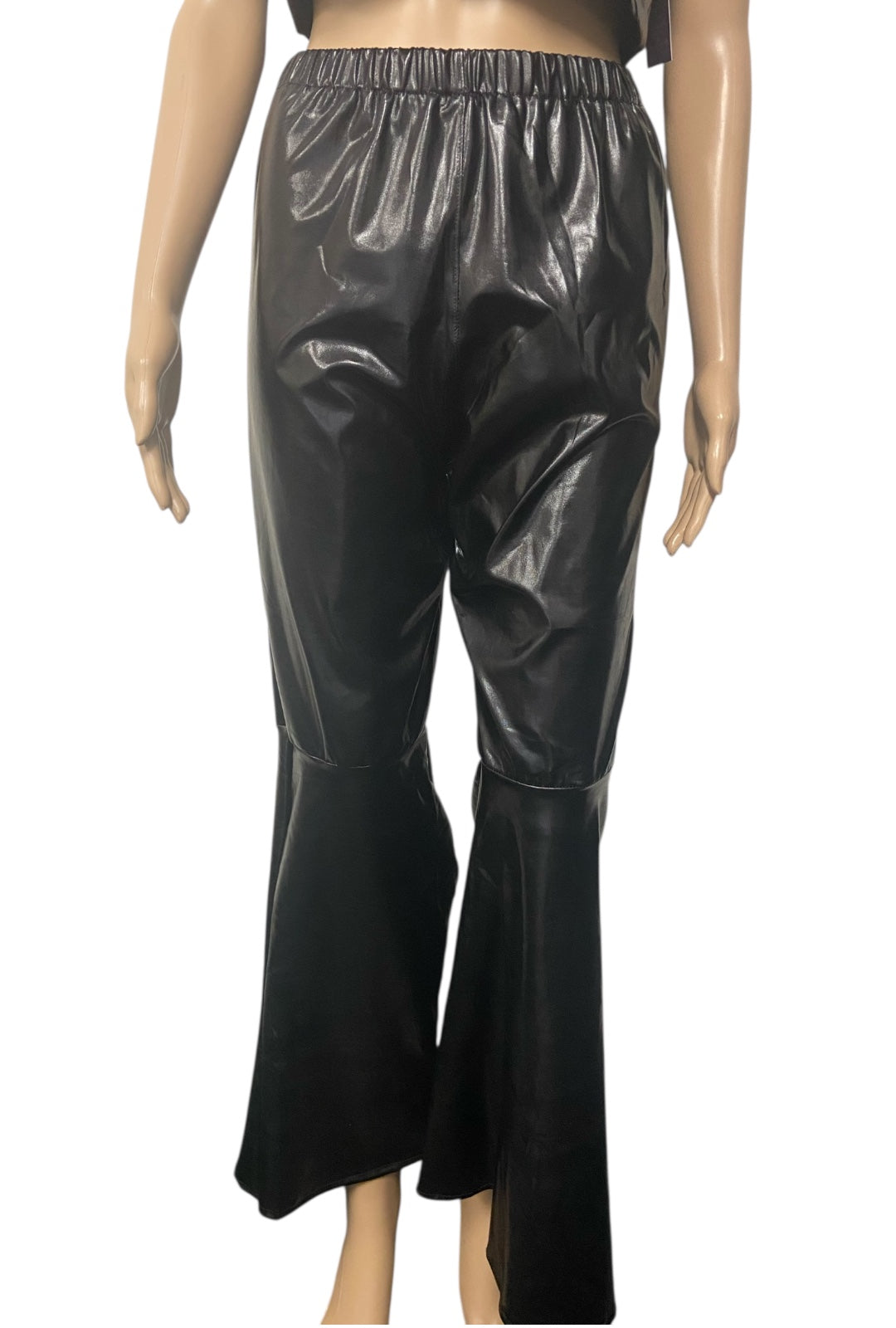 Black Wet Look Flare Pants