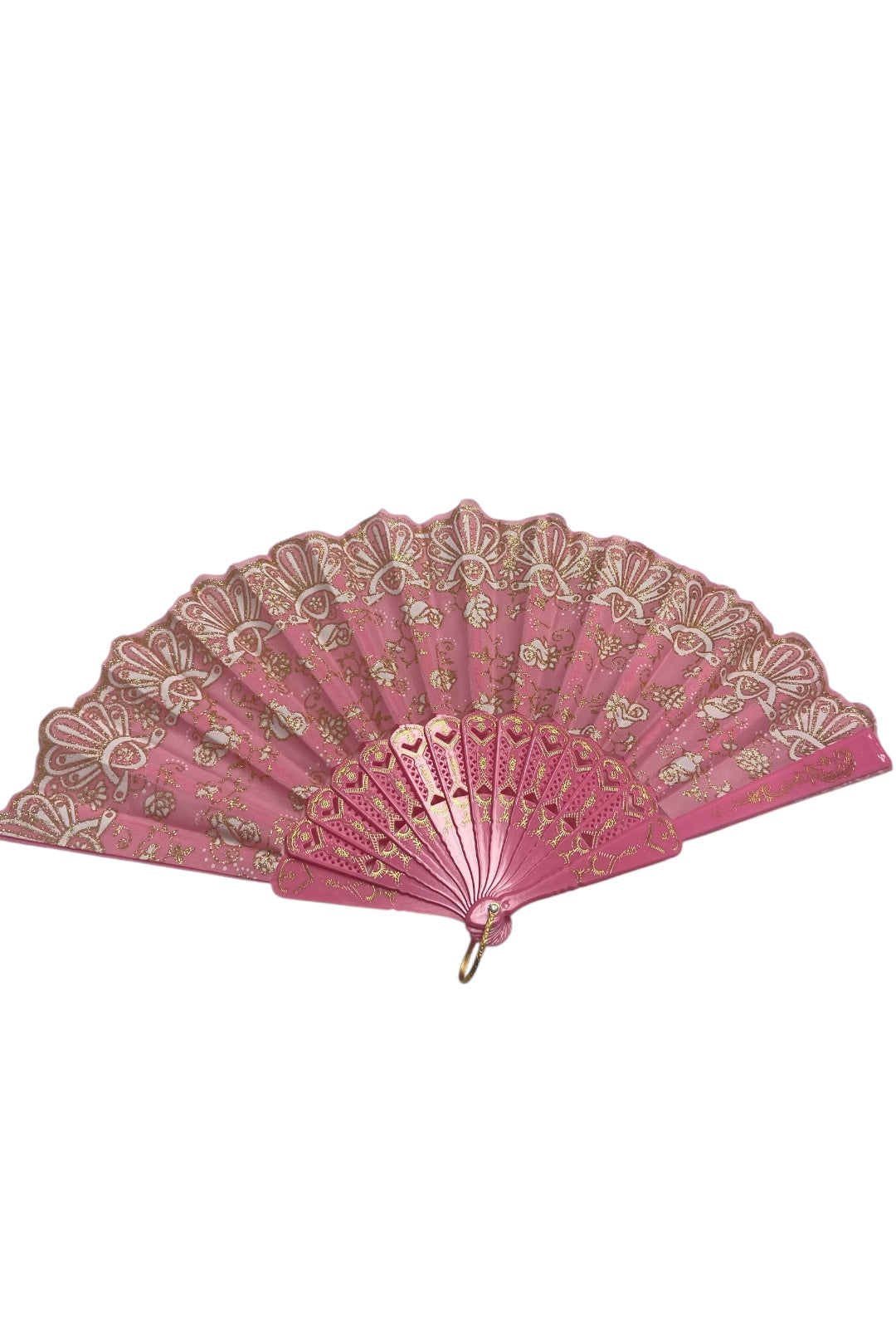 Pink and Gold Hand Fan With Roses