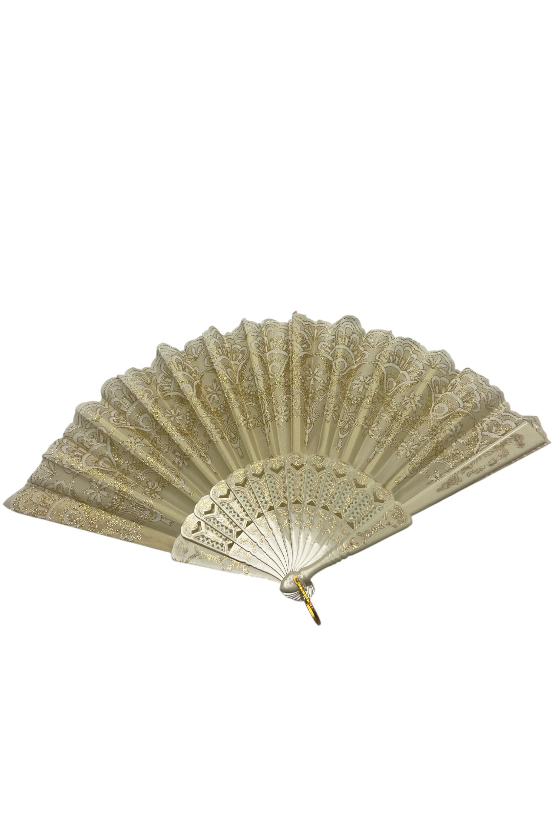 Cream and Gold Hand Fan With Gold Glitter Pattern (A)