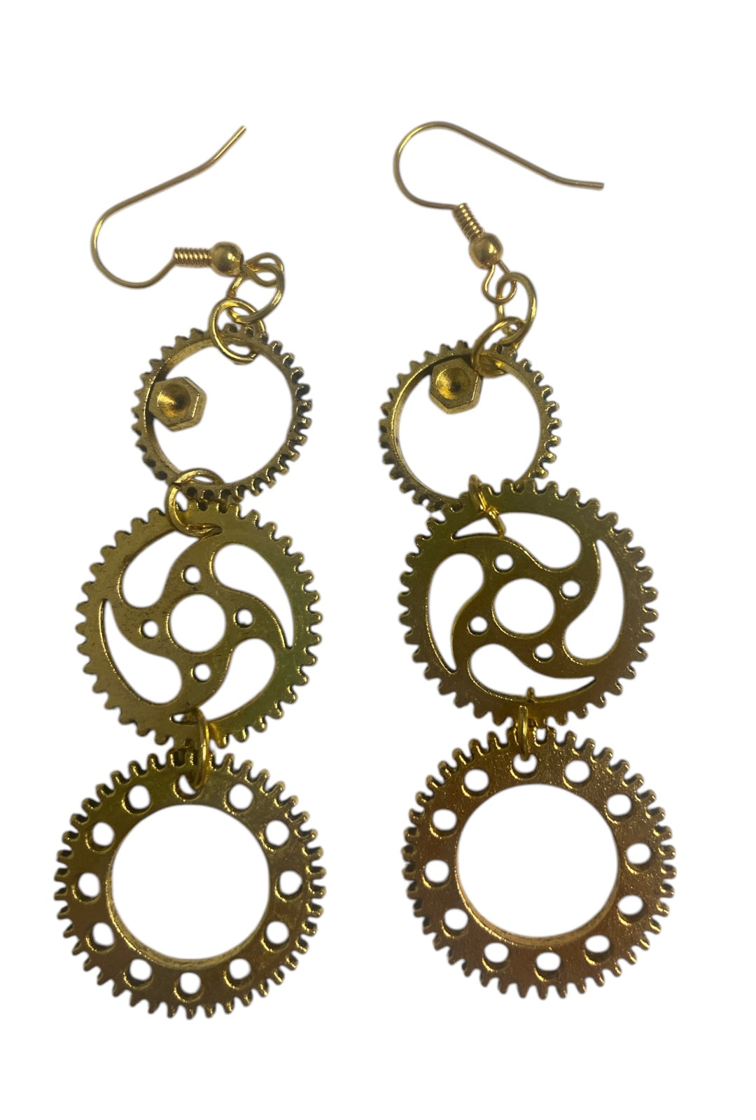 Gold Steampunk Cog Earrings (E)