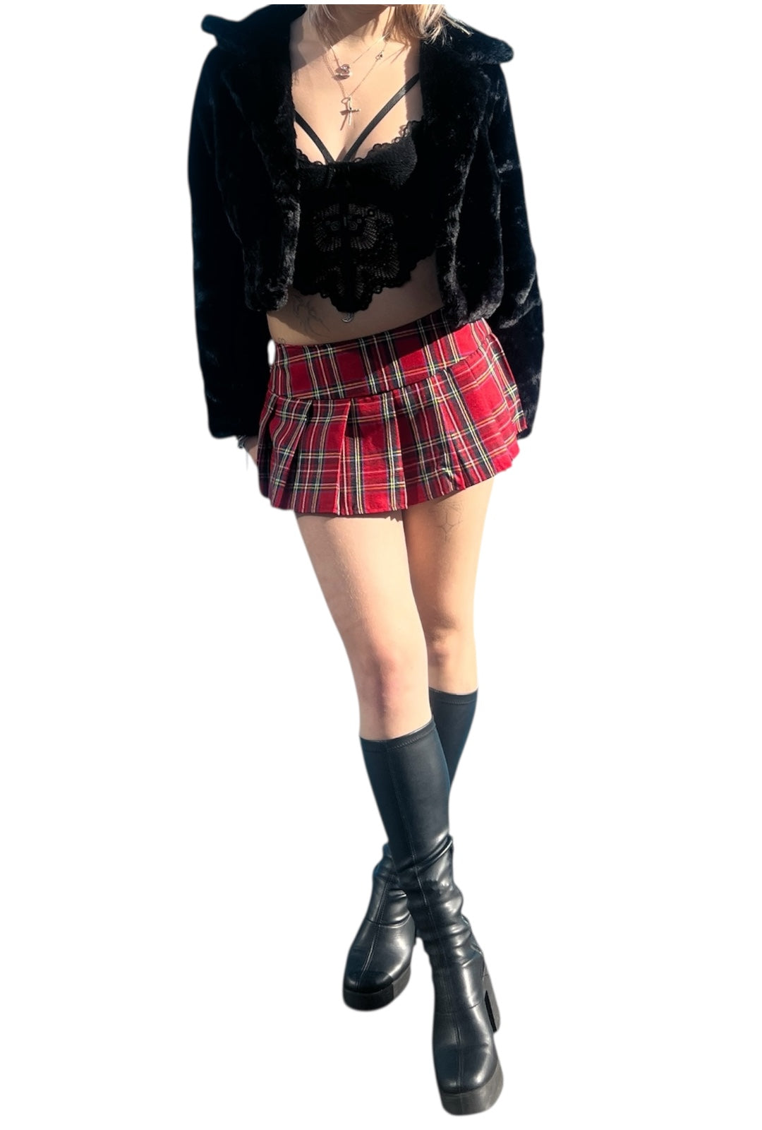 Red Plaid Micro Mini Skirt - Main Image