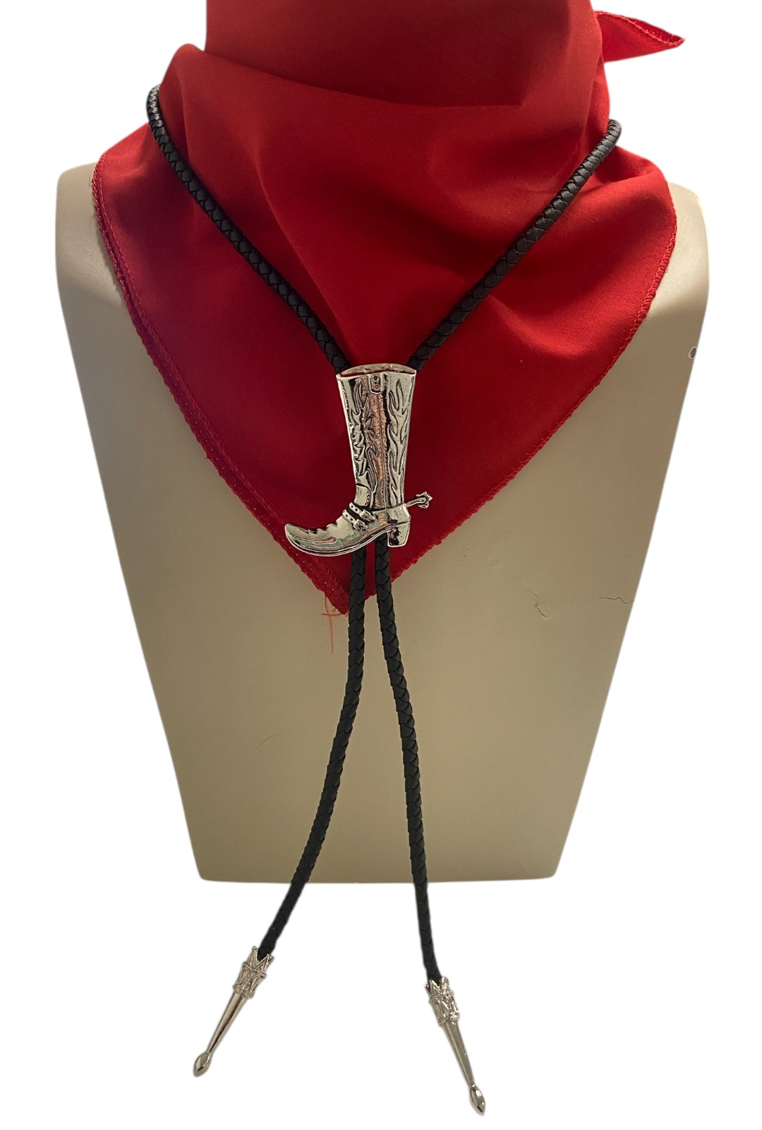 Shiny Silver Cowboy Boot Bolo Tie